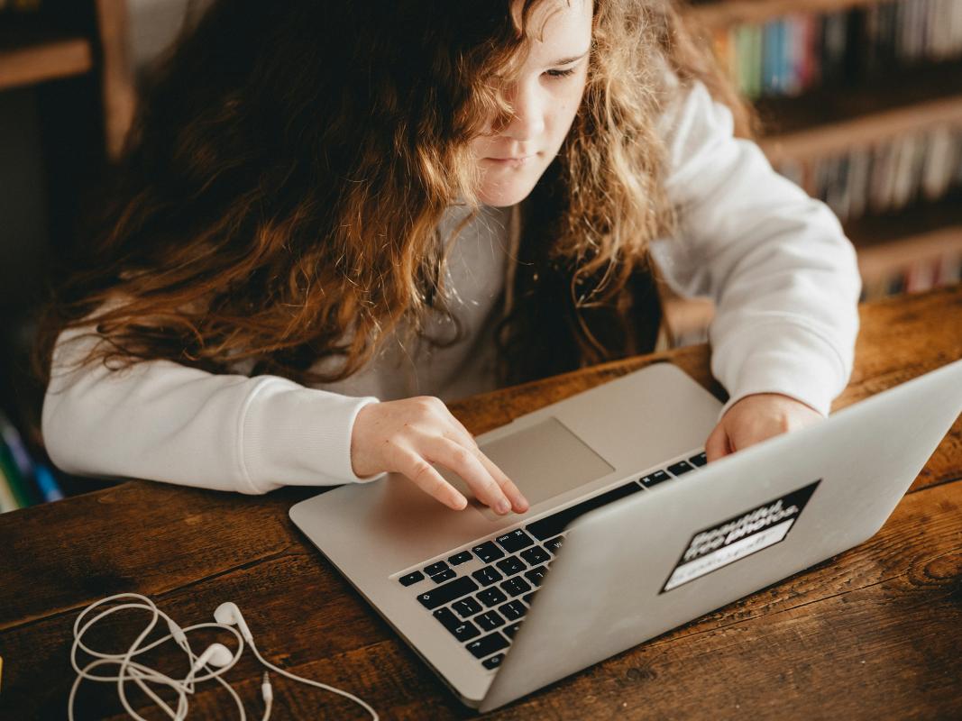 Female student working on a computer