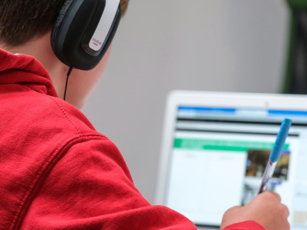 Student using a computer for school work